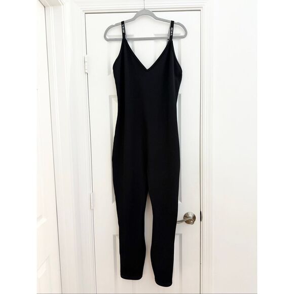 Nike Womens Black Sleeveless V-Neck Ribbed Just Do It Jumpsuit Size XL - Picture 1 of 5